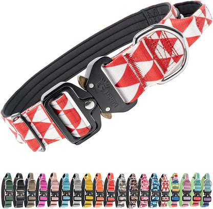 TSPRO Premium Dog Collars Tactical Dog Collar with Handle and Heavy Duty Quick-Release Metal Buckle Durable Thick and Adjustable for Medium to Large Dogs (Geometric Style L)
