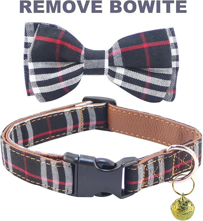 Yizepet Dog Collar and Leash Set-Plaid Puppy Collar with Bow Tie - Adjustable pet Collar for Dogs with Bell, Stylish Pattern for Small Medium or Large Boy and Girl Dog