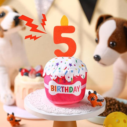Dog Birthday Cake Toy Accessories for Girl Boy Gifts, Squeaky Plush Toy for Dog Birthday Party Decor Favor for Large, Medium and Small Dogs(5th,Pink)