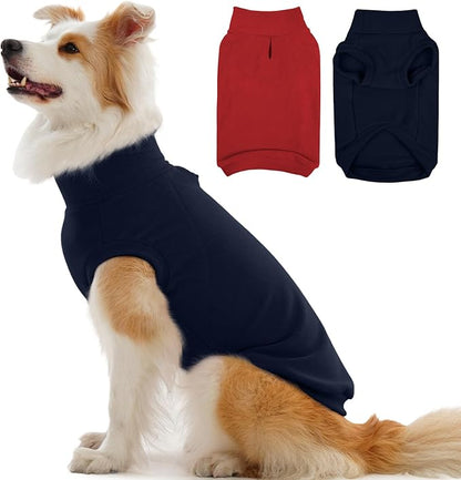 IECOii 2 Pack Dog Fleece Sweater, Warm & Soft, Stretchy & Cozy Large Pets Coats for Boy Girl with Leash Hole, Dogs Sweaters for Outdoor Activities in Fall & Winter (Size XL, Blue & Red)