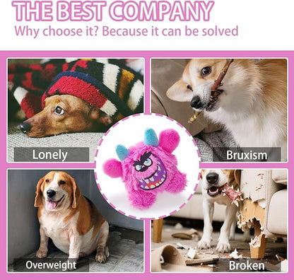 FCCUM Squeaky Plush Ball Dog Toy, Little Monster Puppy Toys Suitable for All Breeds, Dental Care, Skin-Friendly and Soft and Durable (Rose Red, Large)