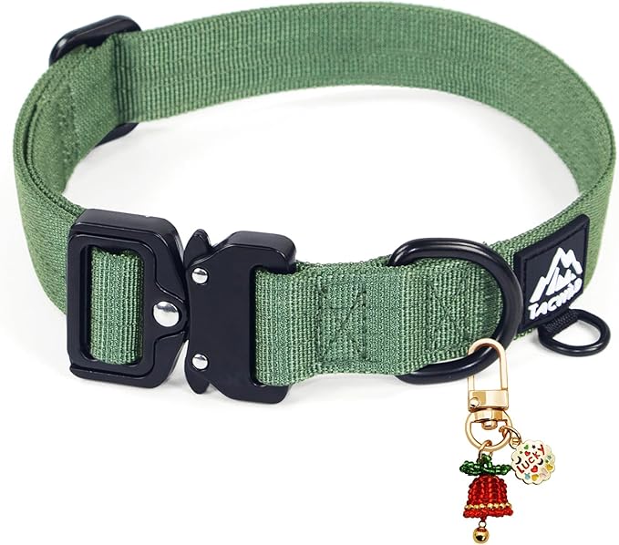Dog Collars for Small Dogs Christmas Boy Girl - Adjustable, Chew Proof Nylon Collar with Metal Quick Release Buckle and D-Ring for Dog Tags (Dark Green, S)(not Included The Pendant)