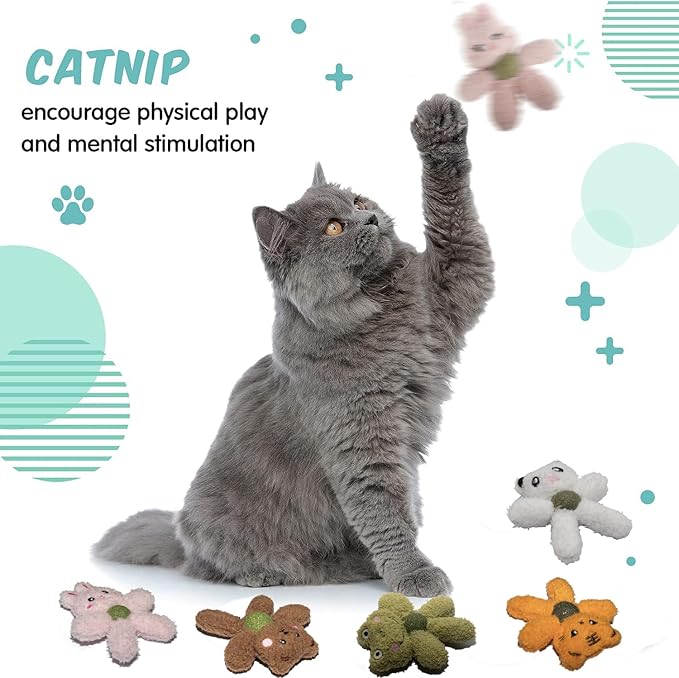 Gavpepy Cat Toys with Catnip Kitten Chew Bite Supplies Boredom Relief Fluffy Kitty Teeth Cleaning Chewing Cat Lovers Interactive Plush Gift (Panda&Panda)