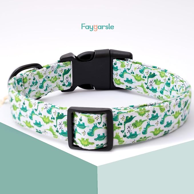 Faygarsle Dog Collar for Small Medium Large Dogs Cute Green Puppy Collars for Male Dogs Dinosaur Patterned Pet Collars for Summer Spring Wedding Puppy Boy Dog Collar XS