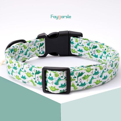 Faygarsle Dog Collar for Small Medium Large Dogs Cute Green Puppy Collars for Male Dogs Dinosaur Patterned Pet Collars for Summer Spring Wedding Puppy Boy Dog Collar XS