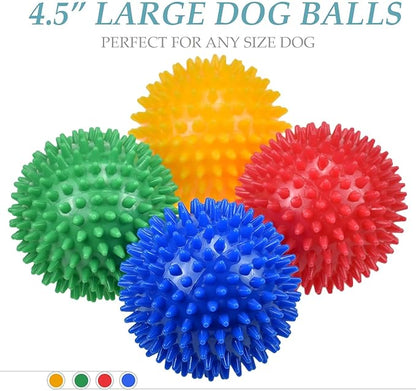 Ousiya Dog Balls 4.5” Squeaky Dog Toys Spikey Ball for Aggressive Chewers Heavy Duty Teething Large Medium Durable Dogs Balls (4 Pack)