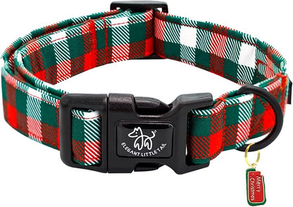 Elegant little tail Christmas Dog Collar, Red and Green Plaid Pet Collar Cotton Soft Winter Dog Collars Holiday with Quick Release Buckle Pet Puppy Collars for X-Small Dogs