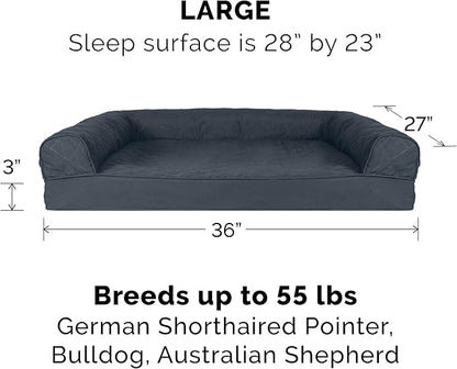 Furhaven Cooling Gel Dog Bed for Large/Medium Dogs w/ Removable Bolsters & Washable Cover, For Dogs Up to 55 lbs - Quilted Sofa - Iron Gray, Large