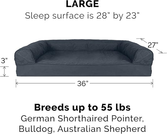 Furhaven Cooling Gel Dog Bed for Large/Medium Dogs w/ Removable Bolsters & Washable Cover, For Dogs Up to 55 lbs - Quilted Sofa - Iron Gray, Large