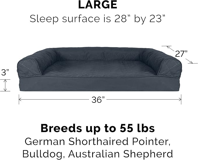 FurHaven Classic Sofa Orthopedic Dog Bed for Large Dogs, with Orthopedic Egg Crate with a Solid Orthopedic Foam Base for Joint Support, Removable Washable Cover, Large, Quilted Sofa, Iron Gray