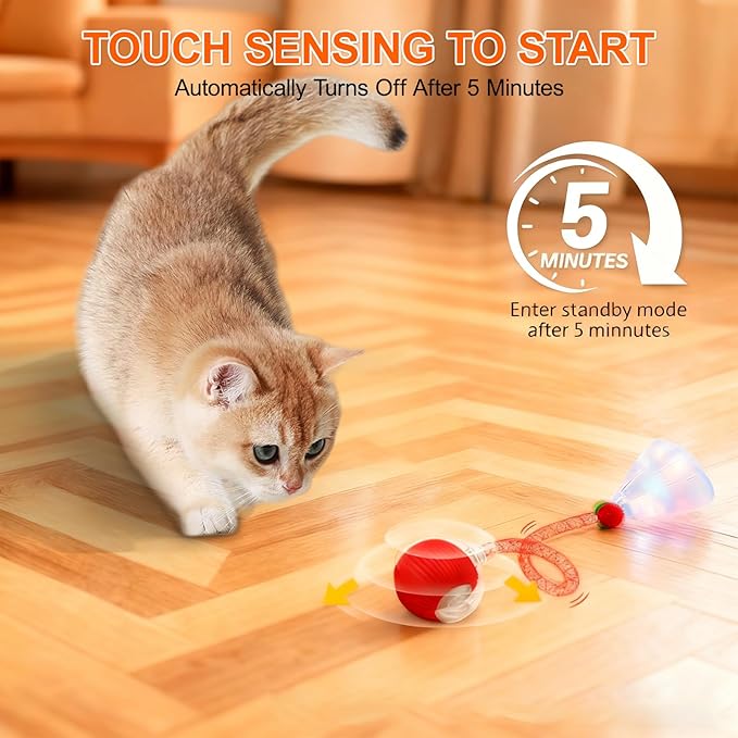 JUBBPDX Interactive Cat Toys for Indoor Cats, Automatic Kitten Toys for Bored Indoor Adult Cats, Smart Kitten Rolling Ball Moving Balls Toy, Rechargeable Dog Cat Ball for Enrichment Exercise (Red)