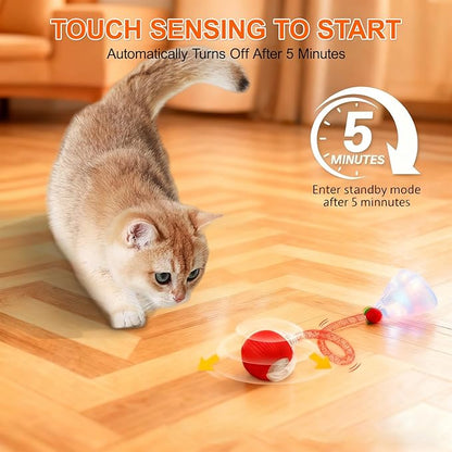 JUBBPDX Interactive Cat Toys for Indoor Cats, Automatic Kitten Toys for Bored Indoor Adult Cats, Smart Kitten Rolling Ball Moving Balls Toy, Rechargeable Dog Cat Ball for Enrichment Exercise (Red)