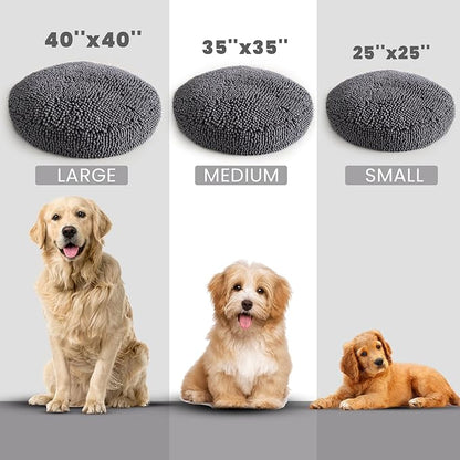 Muddy Mat® Cloud K-9 Bed for Dogs & Cats, Soft & Relaxing Round Dog Bed, Chenille Material, Removable Cover, Washable & Dryer Safe–Grey Large(40'x40')