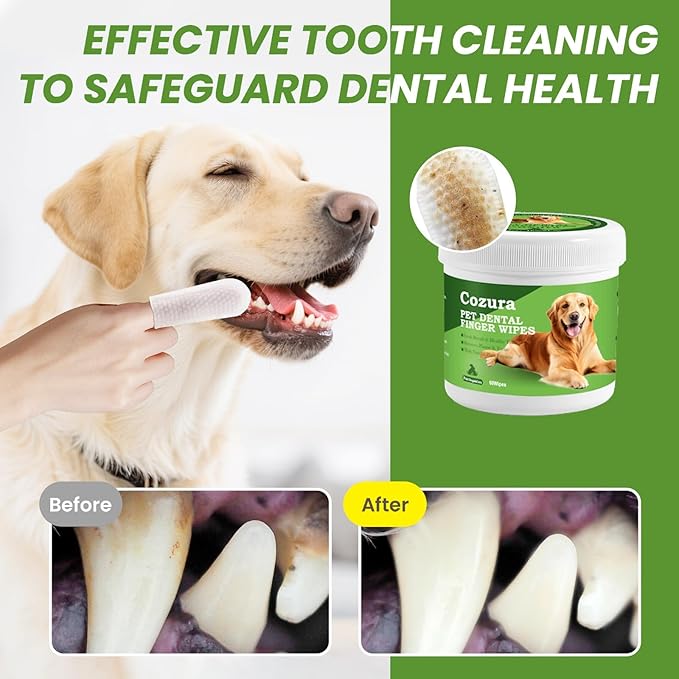 Dog Teeth Cleaning Wipes, Finger Dental Care Wipes for Dogs & Cats | Gentle Dog Tooth Brushing Kit Alternative, Helps Reduce Plaque & Tartar, Fresh Breath | 60 Count, Unflavored