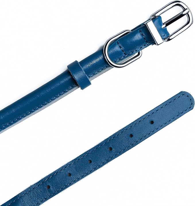 OOPSDOGGY Rolled Leather Dog Collar Reflective Roll Collars for Small Medium Large Dogs Puppy (Dark Blue, M, 12''- 15'')