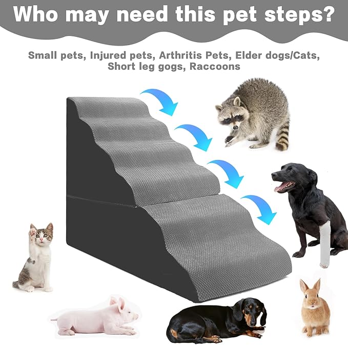 MALOROY Dog Stairs for High Beds 30-36 inches Tall, 6-Step Dog Steps for Bed 32-36 inches for Small Large Dogs, Doggie Ramp for Bed, 30D Foam Pet Stairs for Old Dogs/Cats, Free-Installation, Grey