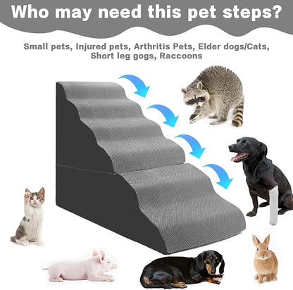 MALOROY Dog Stairs for High Beds 30-36 inches Tall, 6-Step Dog Steps for Bed 32-36 inches for Small Large Dogs, Doggie Ramp for Bed, 30D Foam Pet Stairs for Old Dogs/Cats, Free-Installation, Grey