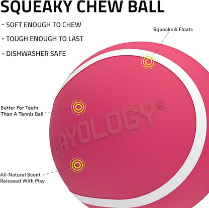 Playology Dog Toys | Squeaky Chew Ball - Bouncy Durable Floating Fetch Ball for Dogs | Medium Red Velvet Cake Limited Edition Valentine's Toy - Easy to Clean and Made from Non Toxic Materials