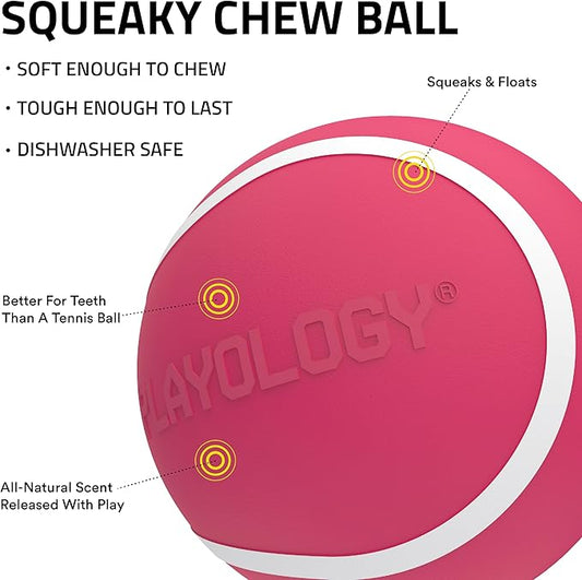 Playology Dog Toys | Squeaky Chew Ball - Bouncy Durable Floating Fetch Ball for Dogs | Medium Red Velvet Cake Limited Edition Valentine's Toy - Easy to Clean and Made from Non Toxic Materials