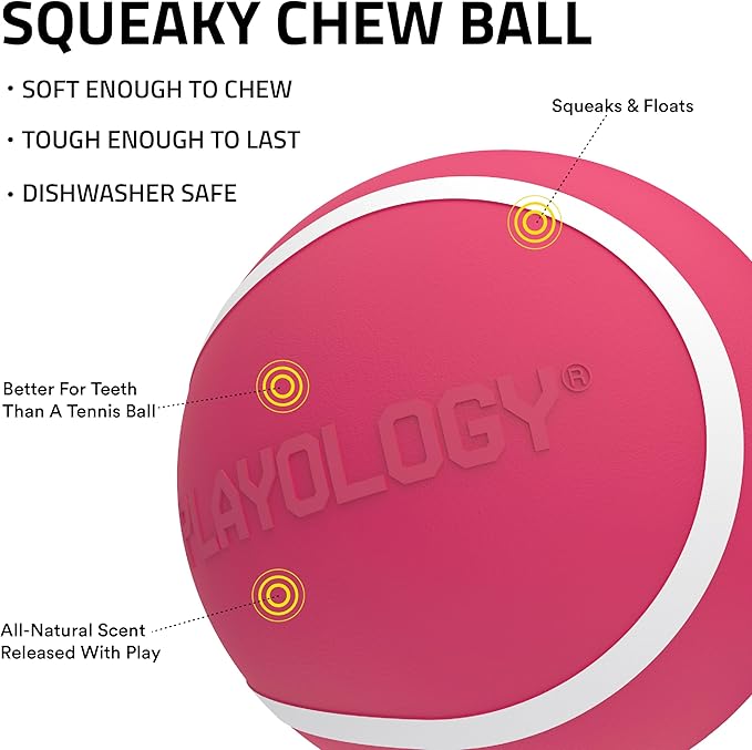 Playology Dog Toys | Squeaky Chew Ball - Bouncy Durable Floating Fetch Ball for Dogs | Jumbo Red Velvet Cake Limited Edition Valentine's Toy - Easy to Clean and Made from Non Toxic Materials