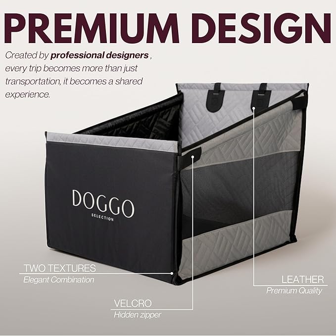 Premium Dog Car Seat & Back Seat – Waterproof & Non-Slip Travel Hammock with Storage Pockets | Secure & Comfortable Pet Seat Cover for Large & Medium Dogs – Fits Cars, SUVs & Trucks (Gray)