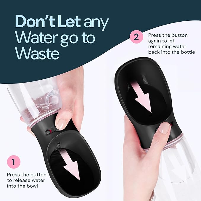 MalsiPree Dog Water Bottle - 19 Oz, Black, BPA-Free - Portable & Lightweight Water Dispenser with Bowl for Dogs - Leak-Proof & No-Waste Design for Travel