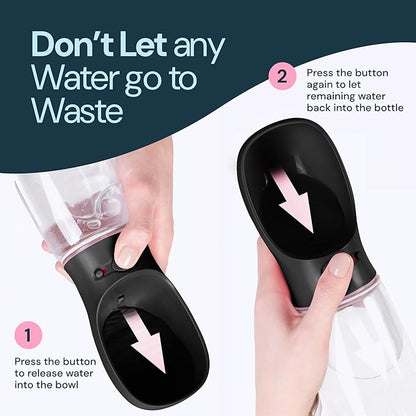 MalsiPree Dog Water Bottle - 19 Oz, Black, BPA-Free - Portable & Lightweight Water Dispenser with Bowl for Dogs - Leak-Proof & No-Waste Design for Travel