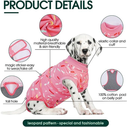 Kuoser Dog Surgery Suit, Comfy Dog Recovery Suit Female Doggie Onesie for Surgery, Post-Op Onesie for Female & Male Dogs, Soft Protective Wear, PinkRibbon XL