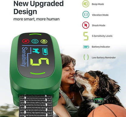 FAFAFROG Bark Collar, Rechargeable Dog Bark Collar with 5 Adjustable Sensitivity and Intensity Beep Vibration, Anti Barking Collar for Small Medium Large Breed Dogs (Green)