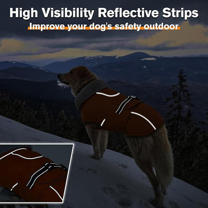 Lelepet Dog Coat Waterproof Dog Jacket Reflective Fleece Vest with Adjustable Buckle & Leash Hole Windproof Cold Weather Coats for Small Medium Large Dogs, Warm Hunting Vest, Orange, XXXL