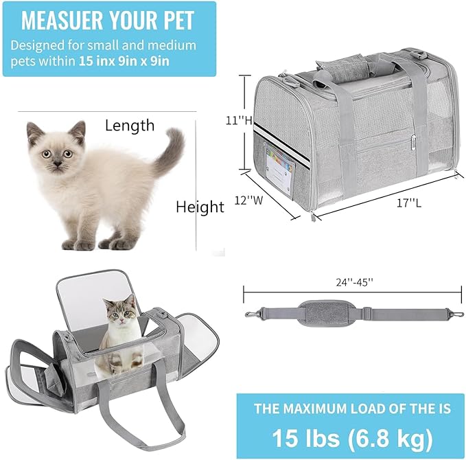 Seclato Cat Carrier Pet Carriers Airline Approved for Small Dogs Kitten Carriers for Small Medium Cats Under 15lb, Collapsible Soft Sided TSA Approved Travel Carrier, Pink