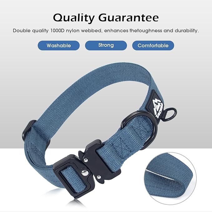Heavy Duty Dog Collars for Medium and Large Dogs - Adjustable, Chew Proof Nylon Collar with Metal Quick Release Buckle and D-Ring for Dog Tags (Haze Blue, XL)