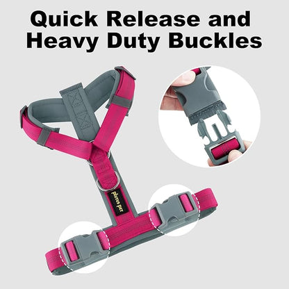 Plutus Pet No Pull Dog Harness, Adjustable Nylon Harness with Soft Padding, Reflective and Heavy Duty Dog Harness for Small, Medium, Large Dogs(Hot Pink, S)