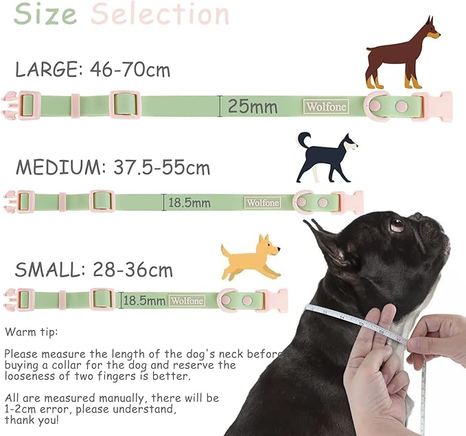 Wolfone Waterproof Dog Collar with Quick Release Buckle， Cute Adjustable Collar for Dogs Comfort Sturdy Durable Odor Proof Easy Care（Mint Green 46-70cm）