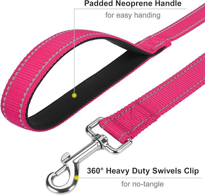 6FT Reflective Nylon Dog Leash with Soft Padded Handle for Walking, Running and Training, Supports Small Medium and Large Dogs (Hotpink, 3/4Inch Wide)