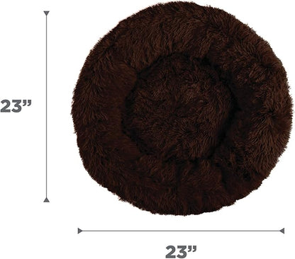 Best Friends by Sheri The Original Calming Donut Dog Bed – Washable Plush Pet Bed for Cats & Small Dogs up to 25 lbs, Shag Faux Fur, Dark Chocolate, Small (23" x 23")