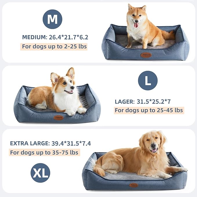 Tidore Orthopedic Dog Beds for Medium Dogs, Durable Egg Crate Foam Sofa Dog Bed wit Washable Removable Cover,Waterproof Lining,Pet Bed for Large Dogs (Denim Blue, 31.5" L x 25.2" W x 7" Th)