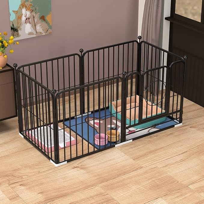 PEIPOOS Dog Panel Pet Playpen Pen Bunny Fence Indoor Outdoor Fence Playpen Heavy Duty Exercise Pen Dog Crate Cage Kennel (55" L x 27.5" W x 31.5" H) (Black)
