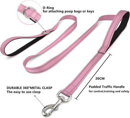 6 FT Dog Leash with 2 Padded Handle Nylon Reflective Dogs Leashes for Small Medium Large Dogs Pink