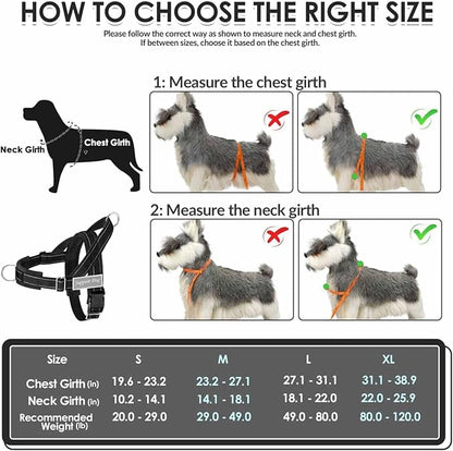 Lukovee No Pull Dog Harness & Leash Set - Heavy Duty Dog Vest Harness with Soft Padded for Medium Large Dogs, Adjustable Reflective Tactical Pet Harness for Easy Walk and Training (M, Black)