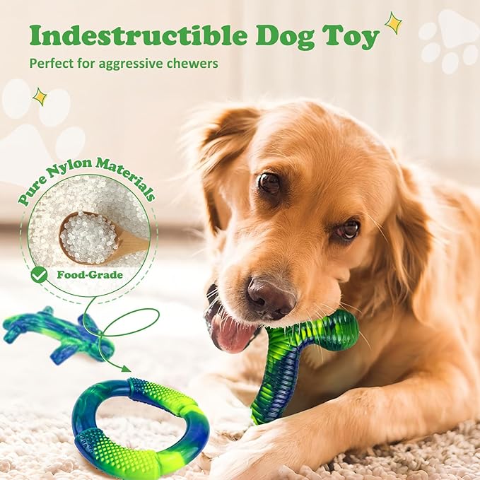 Furdog 3 Pack Dog Toys for Aggressive Chewers Indestructible Dog Toy for Large Dogs Tough Dog Toys to Keep Them Busy, Purple (Green)