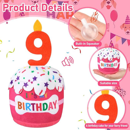 Dog Birthday Cake Toy Accessories for Girl Boy Gifts, Squeaky Plush Toy for Dog Birthday Party Decor Favor for Large, Medium and Small Dogs(9th,Pink)