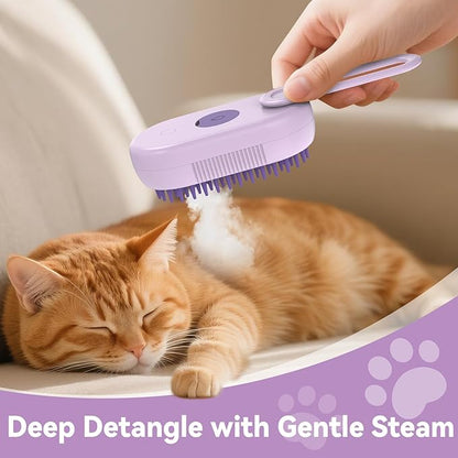 TOOLIAR 4 in 1 Pet Steam Brush for Shedding,Rechargeable cat brushes for indoor cats,Quiet Detangling Brush for Long Haired Cats and Dogs(Purple)