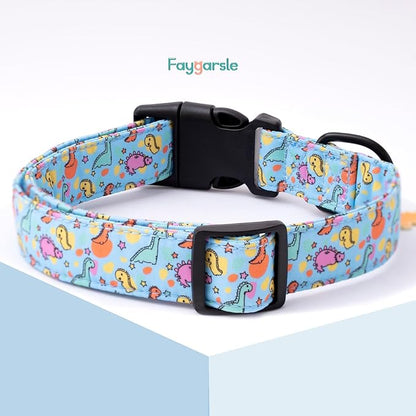 Faygarsle Dog Collar for Small Medium Large Dogs Cute Blue Puppy Collars for Male Dogs Dinosaur Patterned Pet Collars for Summer Spring Wedding Puppy Necklace Boy Dog Collar L