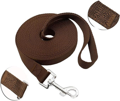 Nylon Training Dog Leash for Small Medium Large Dogs, 15ft 20ft 30ft 50ft Long Leash Dog/Puppy Lead for Obedience Recall Training, Camping (1" x 50ft, Brown)