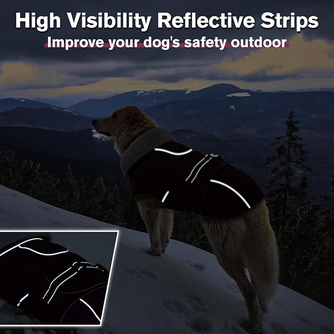 Lelepet Warm Dog Coat Waterproof Dog Jacket for Large Dogs Reflective Fleece Vest with Adjustable Buckle Hook & Loop Windproof Cold Weather Coats for Small Medium Large Dogs, Dark Purple, XL