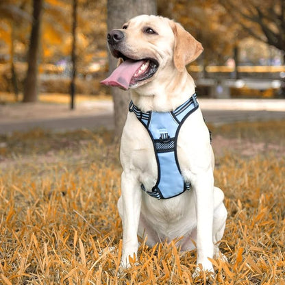 PoyPet No Pull Dog Harness, [Release on Neck] Reflective Adjustable No Choke Pet Vest with Front & Back 2 Leash Attachments, Soft Control Training Handle for Small Medium Large Dogs(Light Blue,XL)
