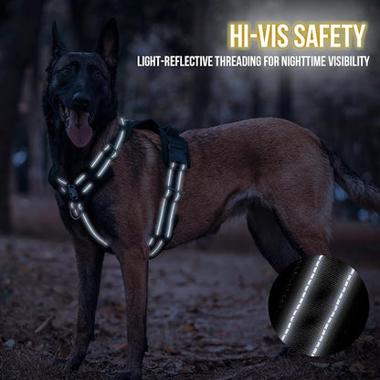 OneTigris Dog Harness, Soft Padding No Pull Dog Vest Harness, Durable High-Tensile Nylon, Adjustable Tactical Harness for Medium and Large Dogs with Reflective, 1 Handle, 3 D-Rings