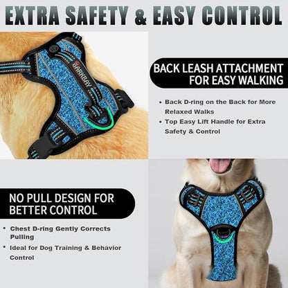 BARKBAY No Pull Dog Harness Large Step in Reflective Dog Harness with Front Clip and Easy Control Handle for Walking Training Running with ID tag Pocke(Blue/Black,M