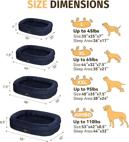 Orthopedic Waterproof Large Dog Bed: Memory Foam Washable Dog Bed with Bolsters - XL Removable Washable Cover for Medium Large Sized Pet - Non-Slip Bottom - Navy